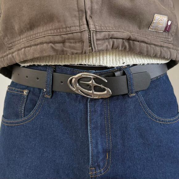 Chrome Star Black Silver Belt – Futuristic Grunge Emo Style, Unisex, Brand New - Picture 1 of 12